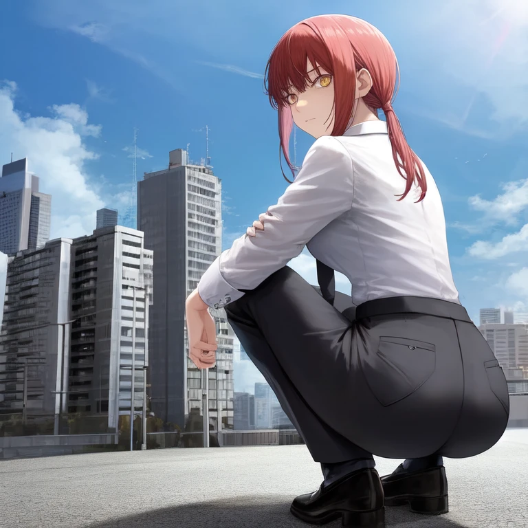 [Holara] Por detrás Estilo anime Makima el hombre de la motosierra Nalgas En cuclillas Vestido Traje Camisa Camiseta de negocios [Ilustración]